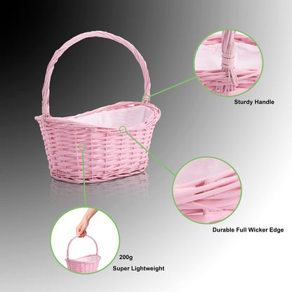 Wicker Wedding Flower Girls Basket Easter Egg Hunting Basket Toy Shopping Basket Gift Basket Pink Yellow Blue Grey