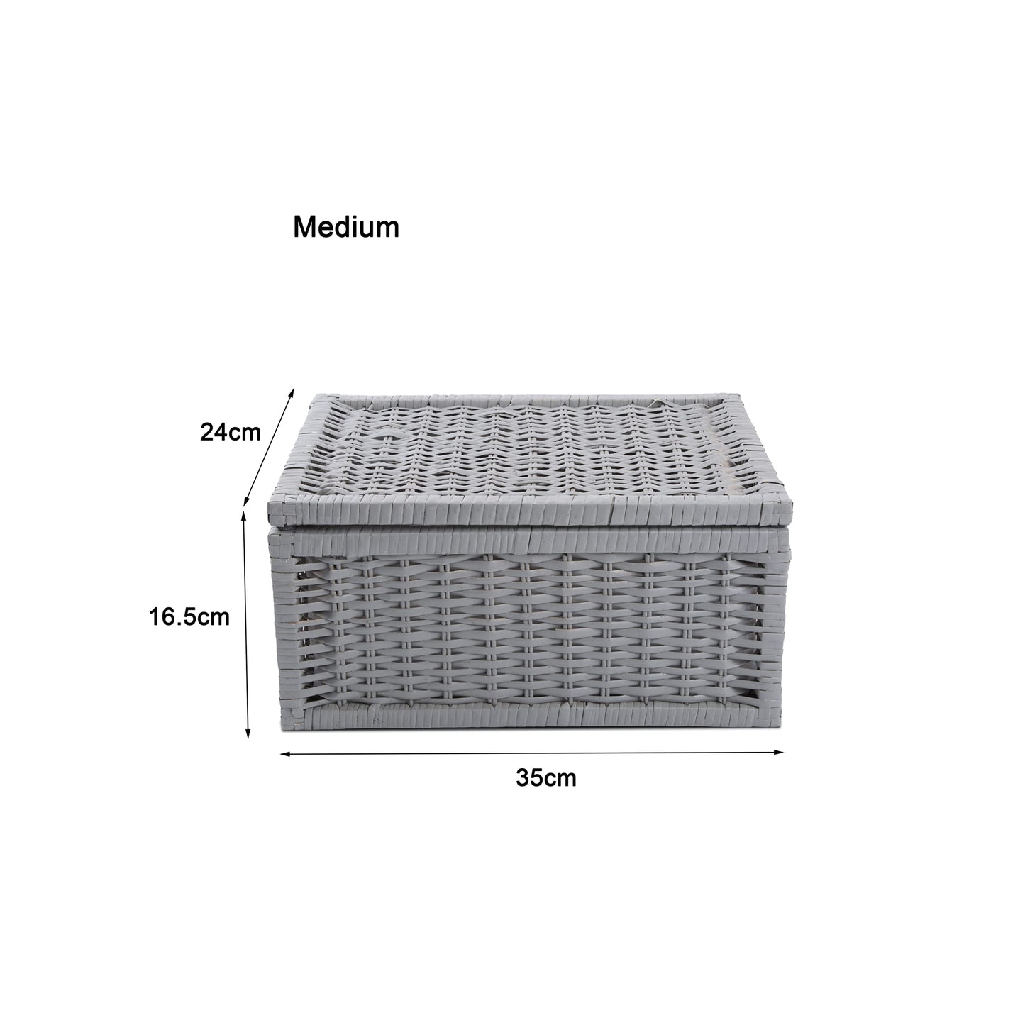 Grey Wicker Basket with Lid Underbed Storage Collection Hamper Wicker Basket