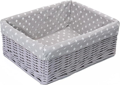 Grey Wicker Storage Basket with Star Pattern Lining