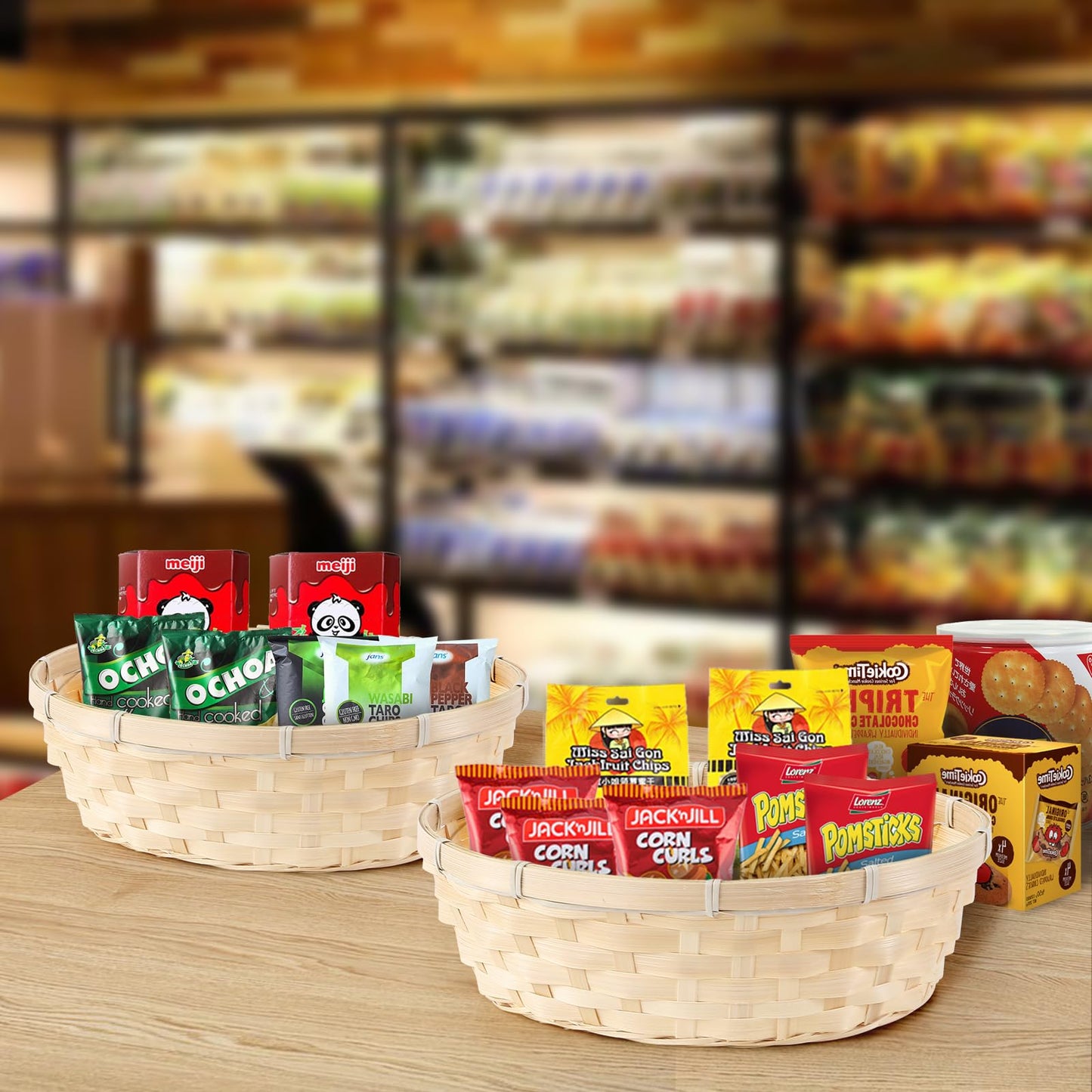 5PCS Woven Bamboo Bread Basket Serving Basket Retail Countertop Display Basket Bathroom Storage Basket DIY Gift Basket