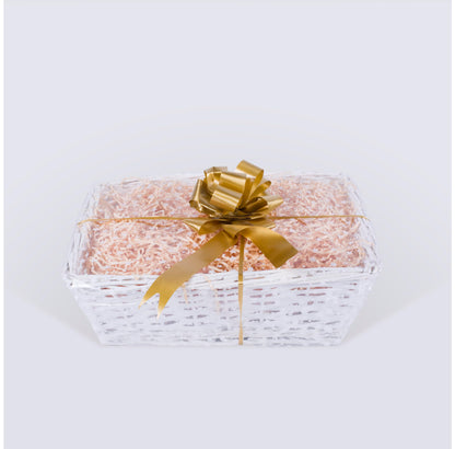 Rectangle Wicker Gift Hamper With Shredded Paper Cello Wrap Pull Bow DIY Your Own Christmas Hamper White/Honey/Grey Color