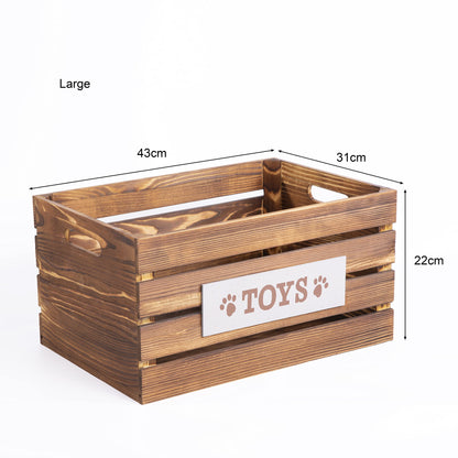 Paw Print Wooden Pet Toys Storage Box Collection Basket Wooden Crates Dog Gift Hampers