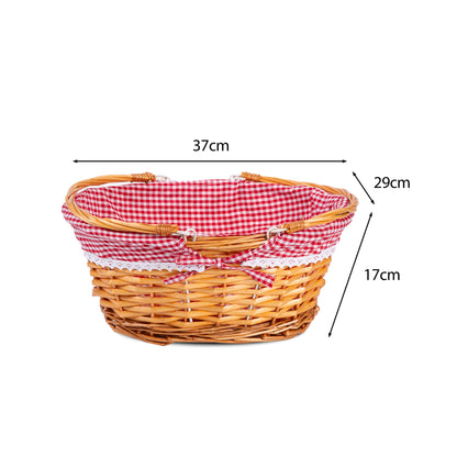 Lightweight Honey Color Wicker Shopping Basket with Foldable Handles Red Gingham Cotton Liner Gift Hampers Gift Basket