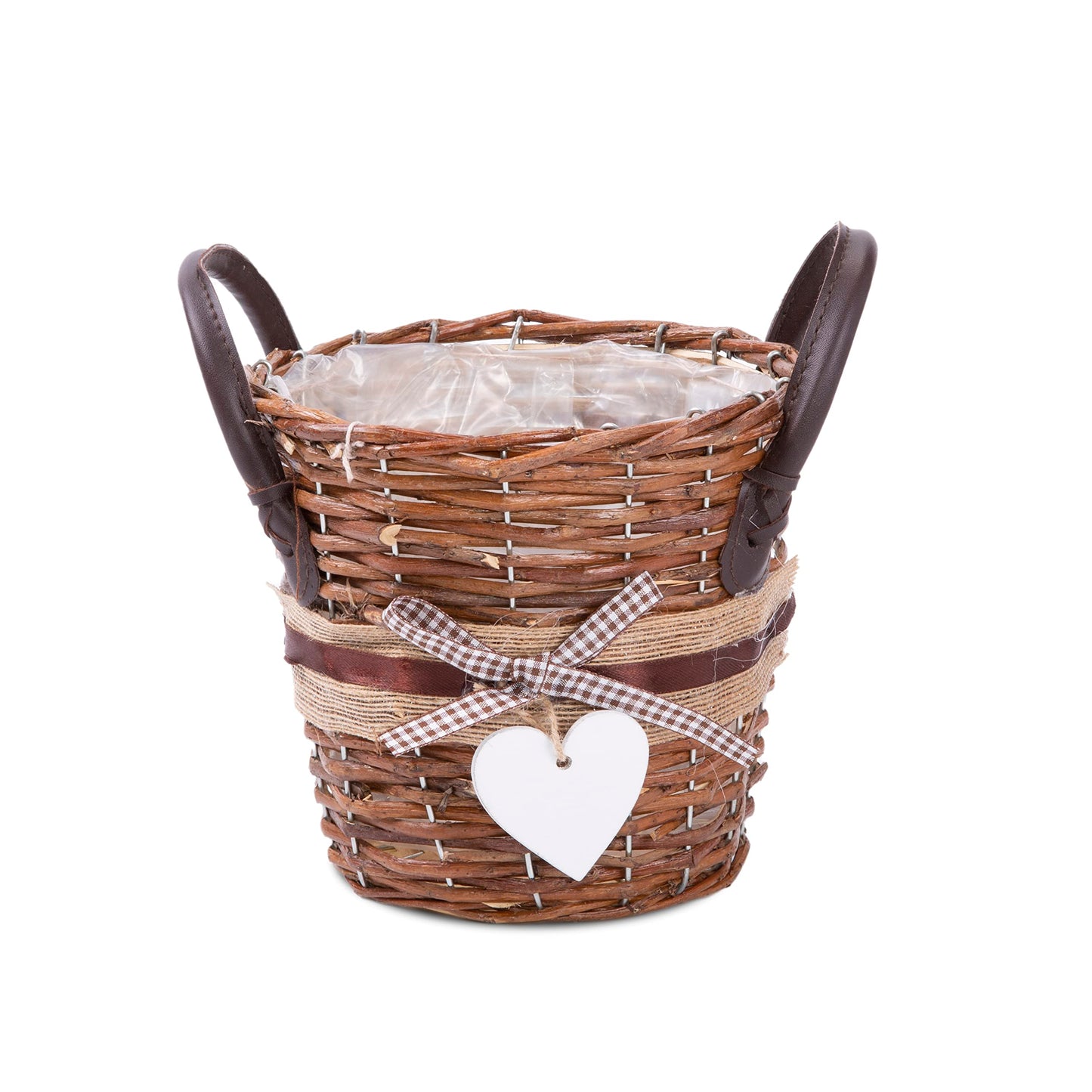 Pack of 3- Natural Wicker Basket with Handles Indoor Planter With Waterproof Liner Flower Personalised Gift Decorative Storage Basket Wedding Decor-26 cm