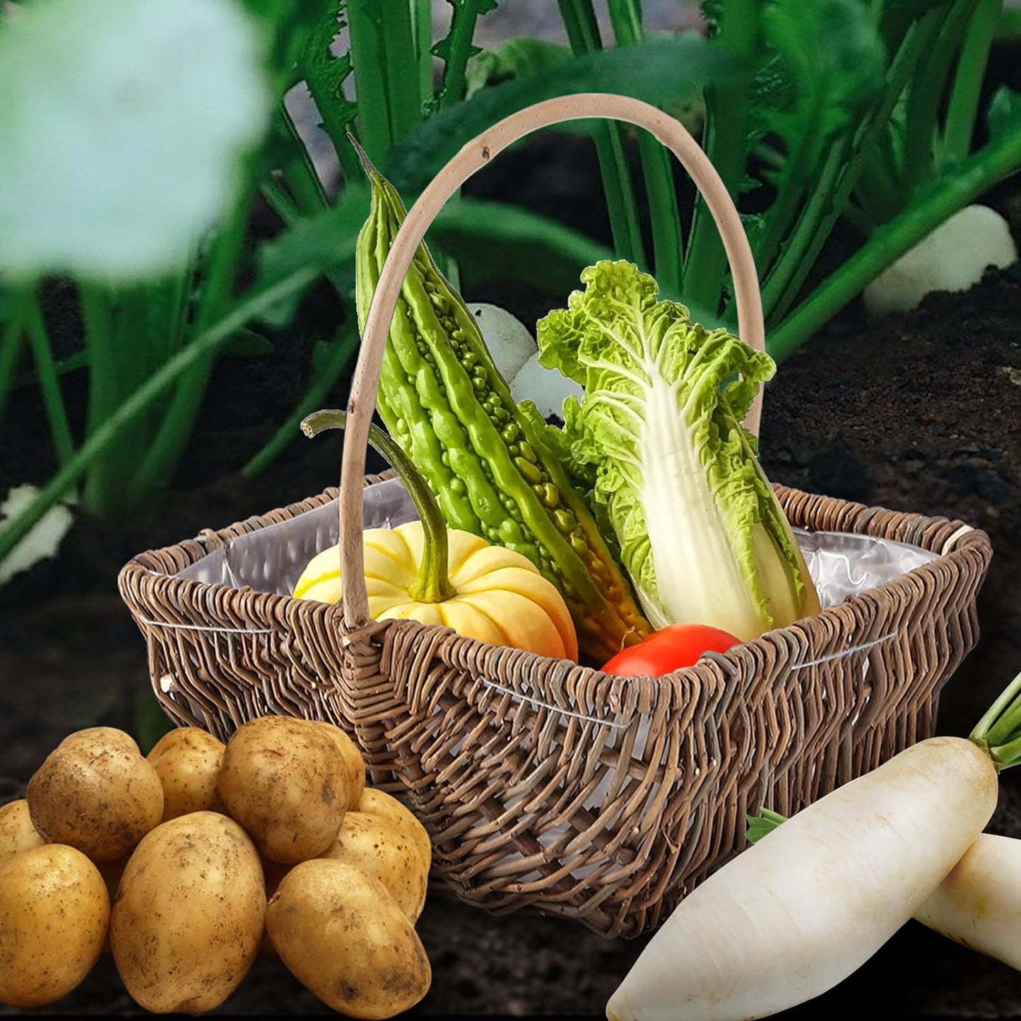 Rectangle Vintage Natural Wicker Garden Storage Basket