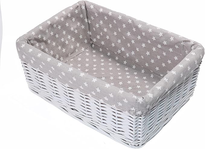 White Wicker Storage Basket with Star Pattern Lining