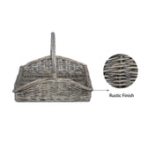 Rustic Shallow Style Grey Washed Wicker Fireside Log Basket Flower Basket Kindling Wood