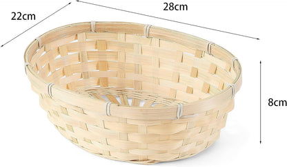 5 x Plain Woven Bamboo Bread Basket Serving Basket