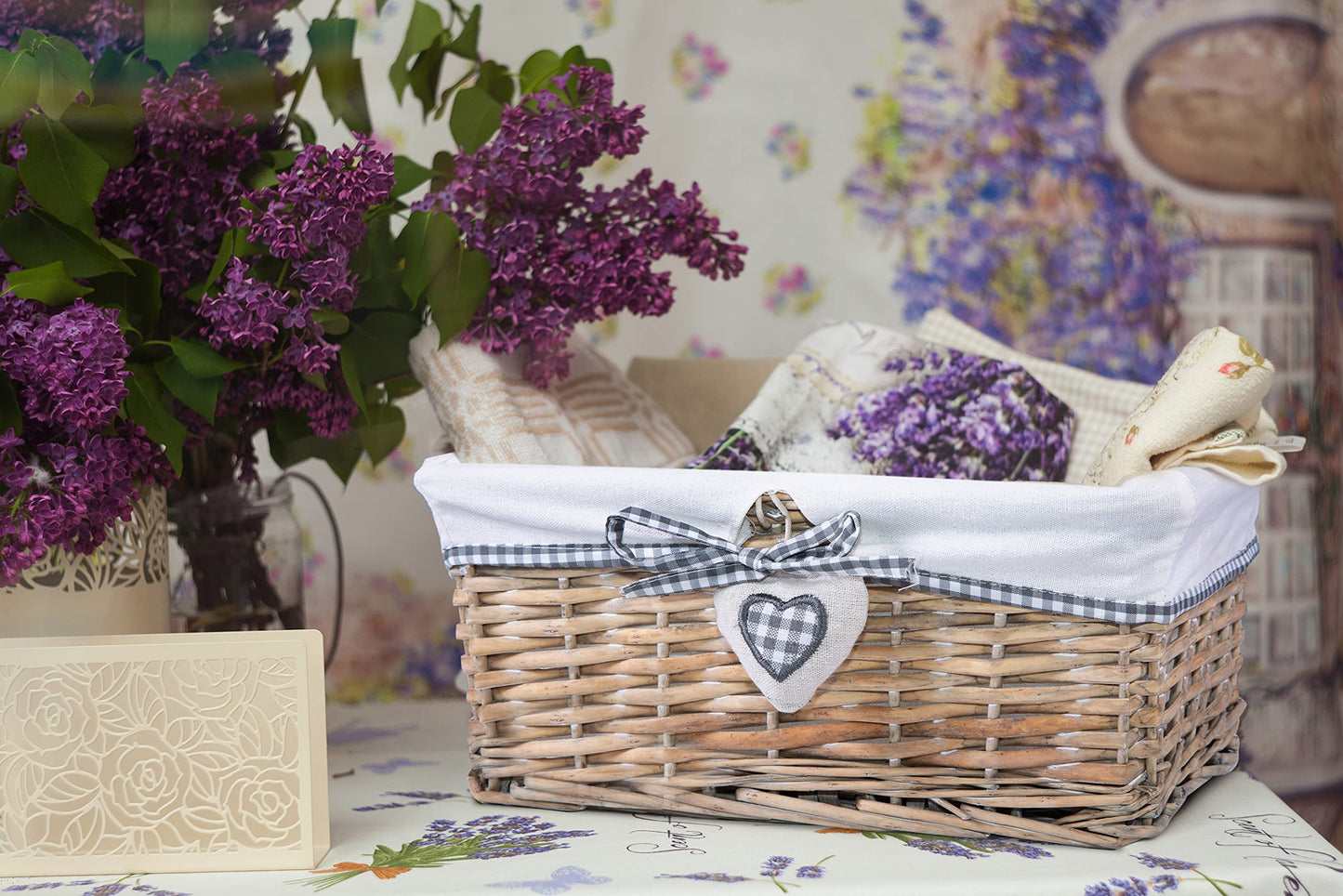 Natural Wicker Storage Basket with Lining Hamper Baskets for Gifts Empty Baskets for Shelves