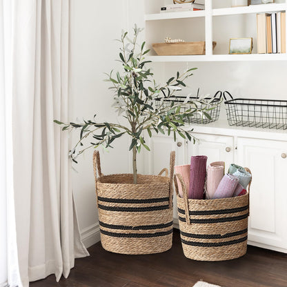 Set of 2 Hand-Woven Multi-Purpose Basket ? Versatile Storage Solution for Home & Office ? Natural, Eco-Friendly Materials