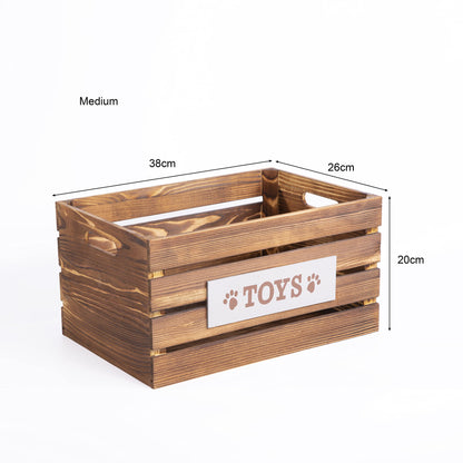 Paw Print Wooden Pet Toys Storage Box Collection Basket Wooden Crates Dog Gift Hampers