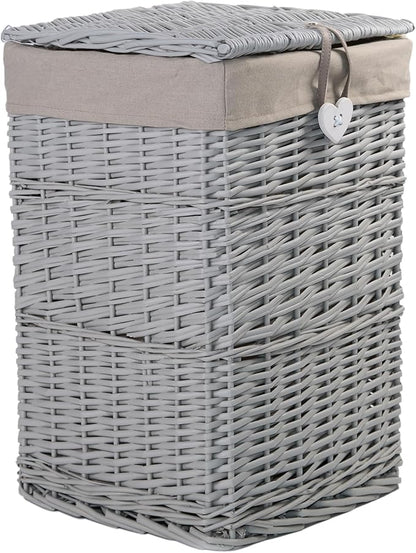 Grey Square Wicker Laundry Basket with Lining