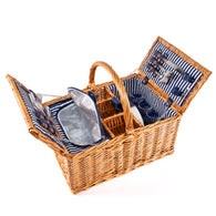 Two Lids Wicker Picnic Basket Set For 4 With High Handles/Insulated Cooler Compartment/Drink Section/Cutlery Set/Plates