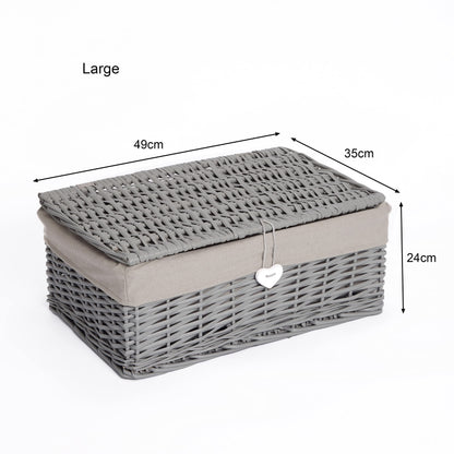 Grey Painted Lid Wicker Storage Collection Hamper Wicker Basket