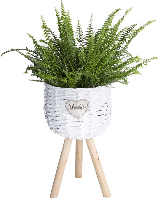 White Wicker Basket Plant Stand with Plastic Lining