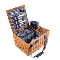 Premium Fitted Wicker Picnic Basket For 4 With Carry on Handles Includes Blanket/Cooler compartment/Cutlery Set/Plates