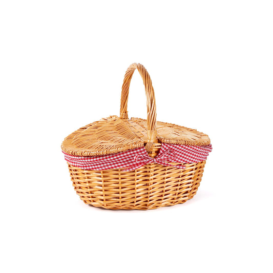 Two Lids Wicker Picnic Basket with High Handle with Liner Garden Harvest Basket Wedding Decoration