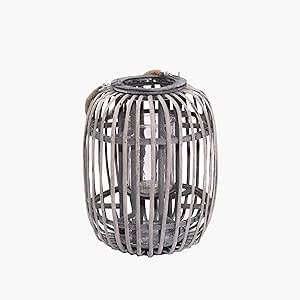 Grey Wash Vertical Stripe Willow Candle Lantern