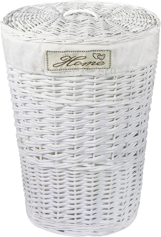 White Oval Laundry Basket with Lining