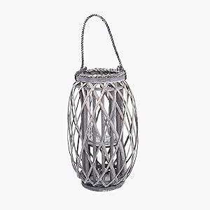 Grey Wash Willow Candle Lantern