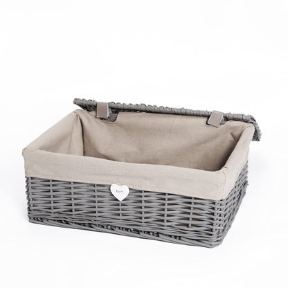 Grey Painted Lid Wicker Storage Collection Hamper Wicker Basket