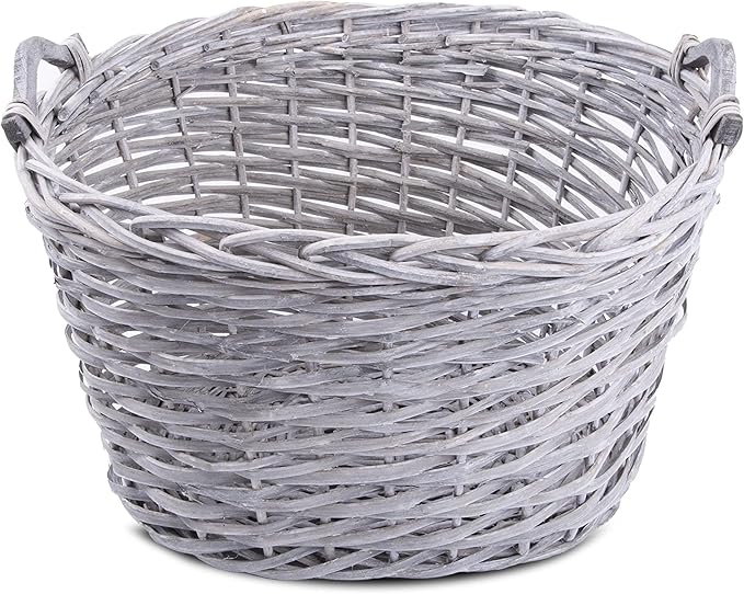 Grey Wash Oval Log Basket