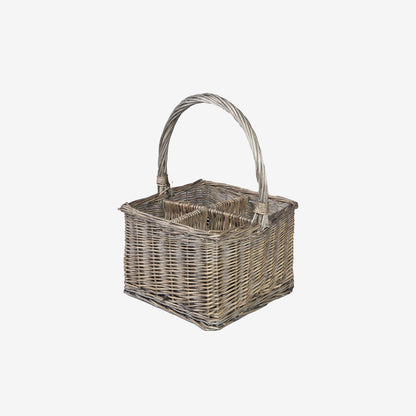 Grey Wicker Wine Bottle Carrier Basket-4 Grids Gift Display Sauces Easter Hampers