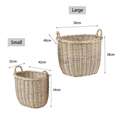 Natural Wicker Basket with Handle Log Basket Fire Wood Store Wicker Laundry Basket Children Wicker Basket Blanket Basket