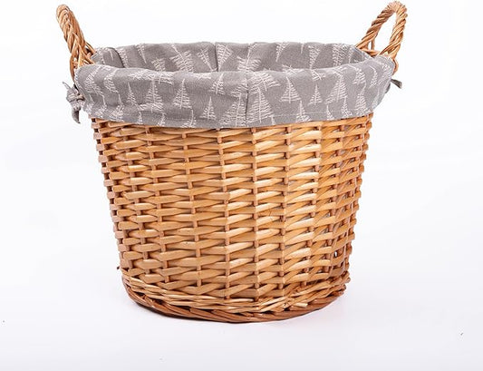 Round Wicker Storage Wash Basket with Lining