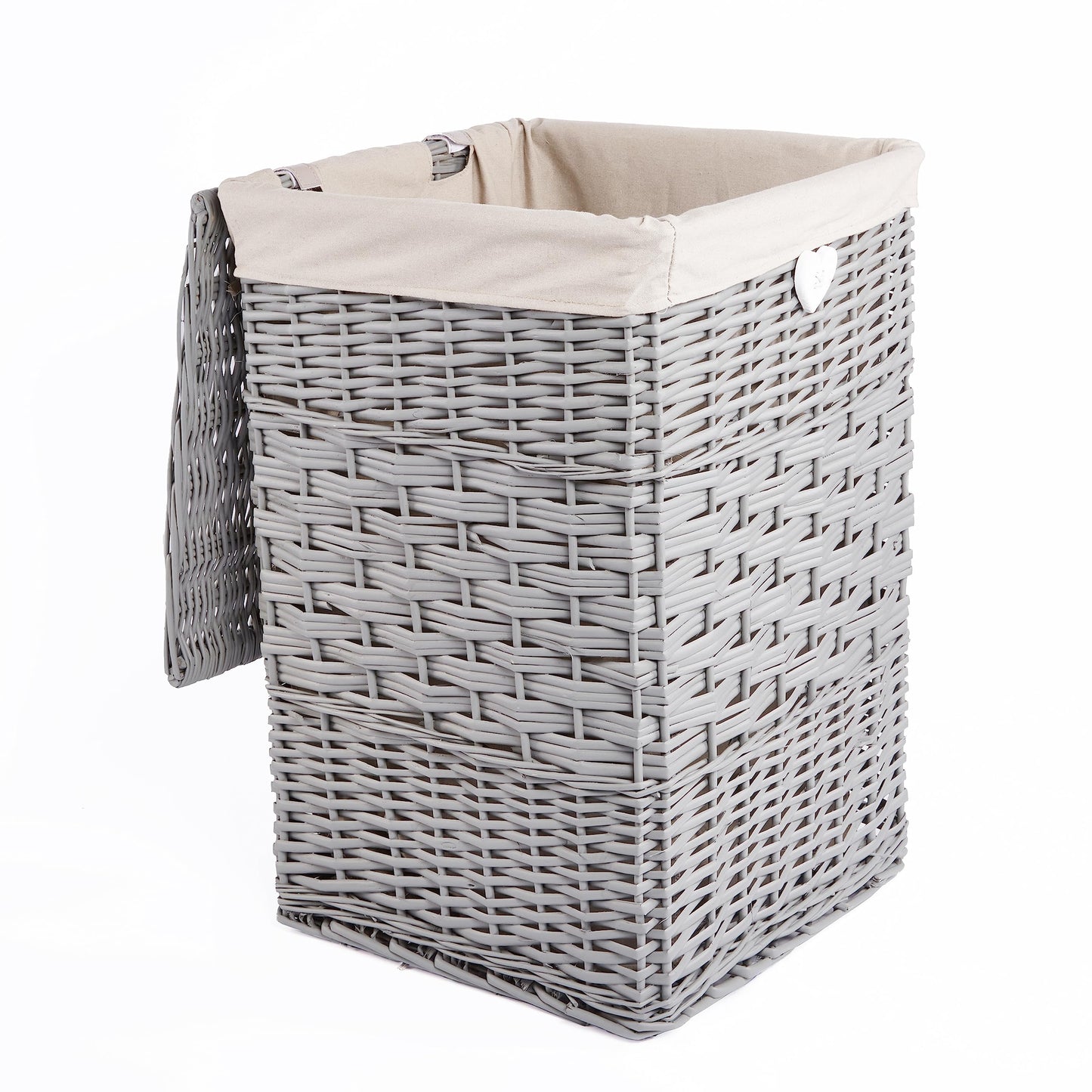 Wickerfield Wicker Laundry Basket Washable Lining Bathroom Bedroom, Grey