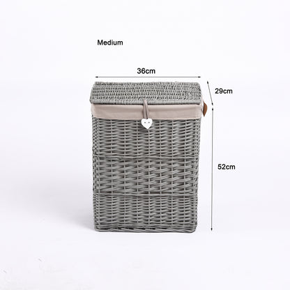 Premium Grey Paint Laundry Wicker Basket Cotton Lining With Lid Bathroom Storage