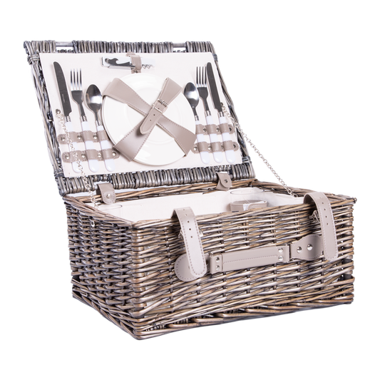 Antique Wash Wicker Picnic Hamper