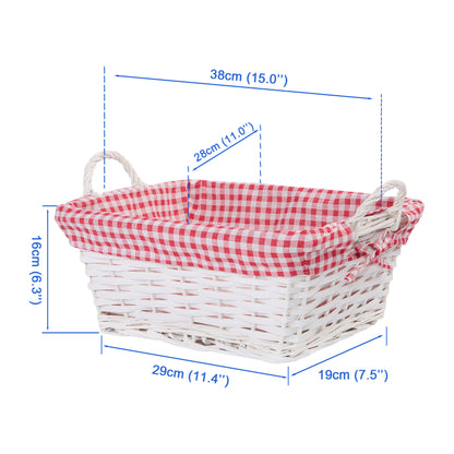 Wicker Basket with Plaid Liner and Handles for Home Storage Collection Gift Hamper Window Display Decoration