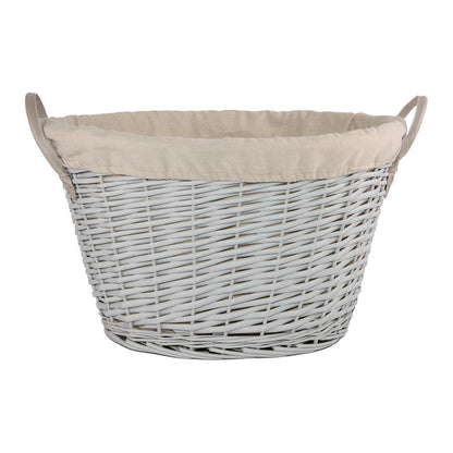 Faux Leather Handle Grey Painted Wicker Storage Basket Laundry Basket Toys Box