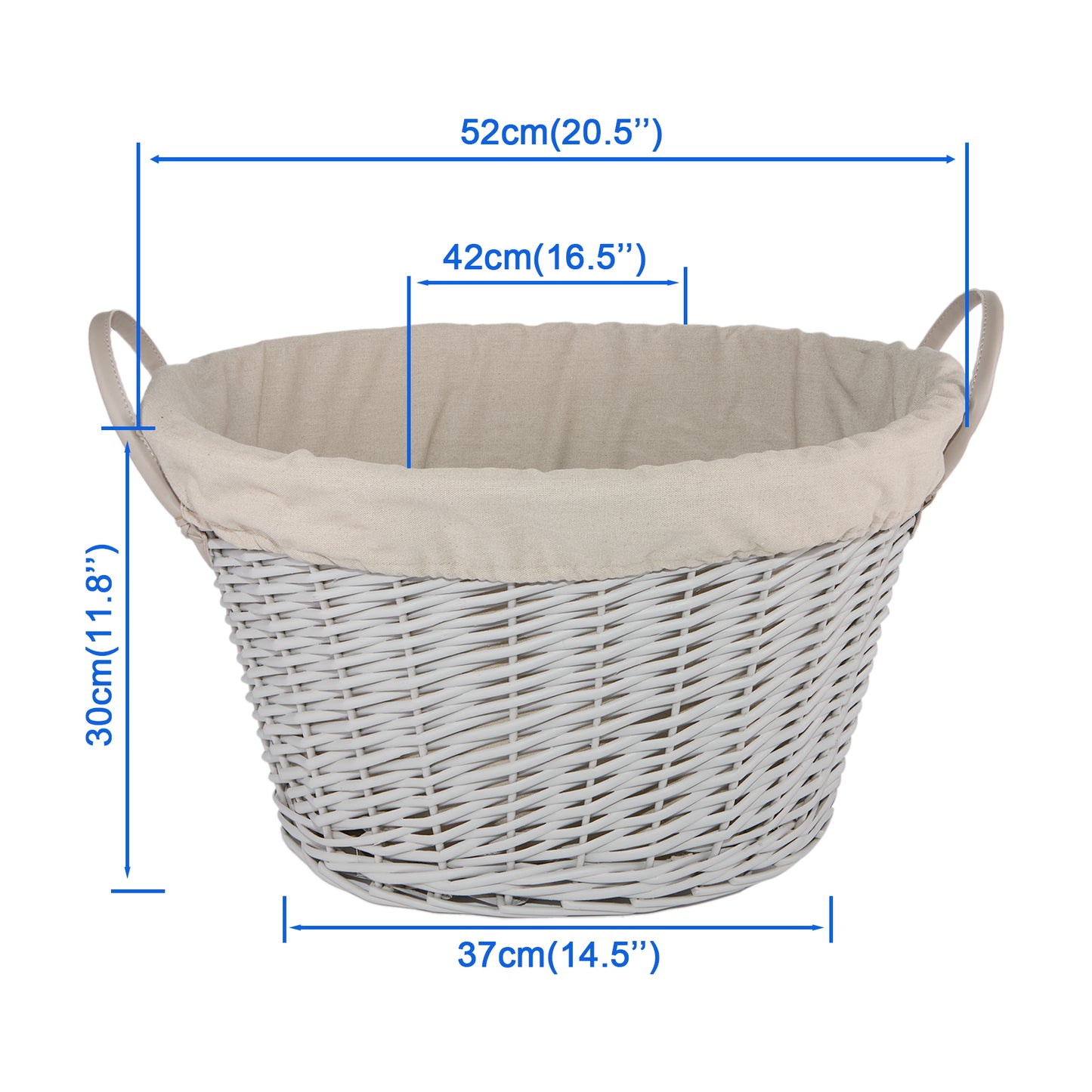 Grey Oval Wicker Storage Wash Basket with Lining