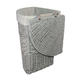 Lidded Grey Wicker Corner Linen Storage Laundry Basket with Cotton Liner