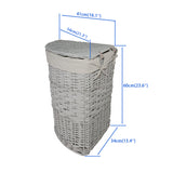 Lidded Grey Wicker Corner Linen Storage Laundry Basket with Cotton Liner