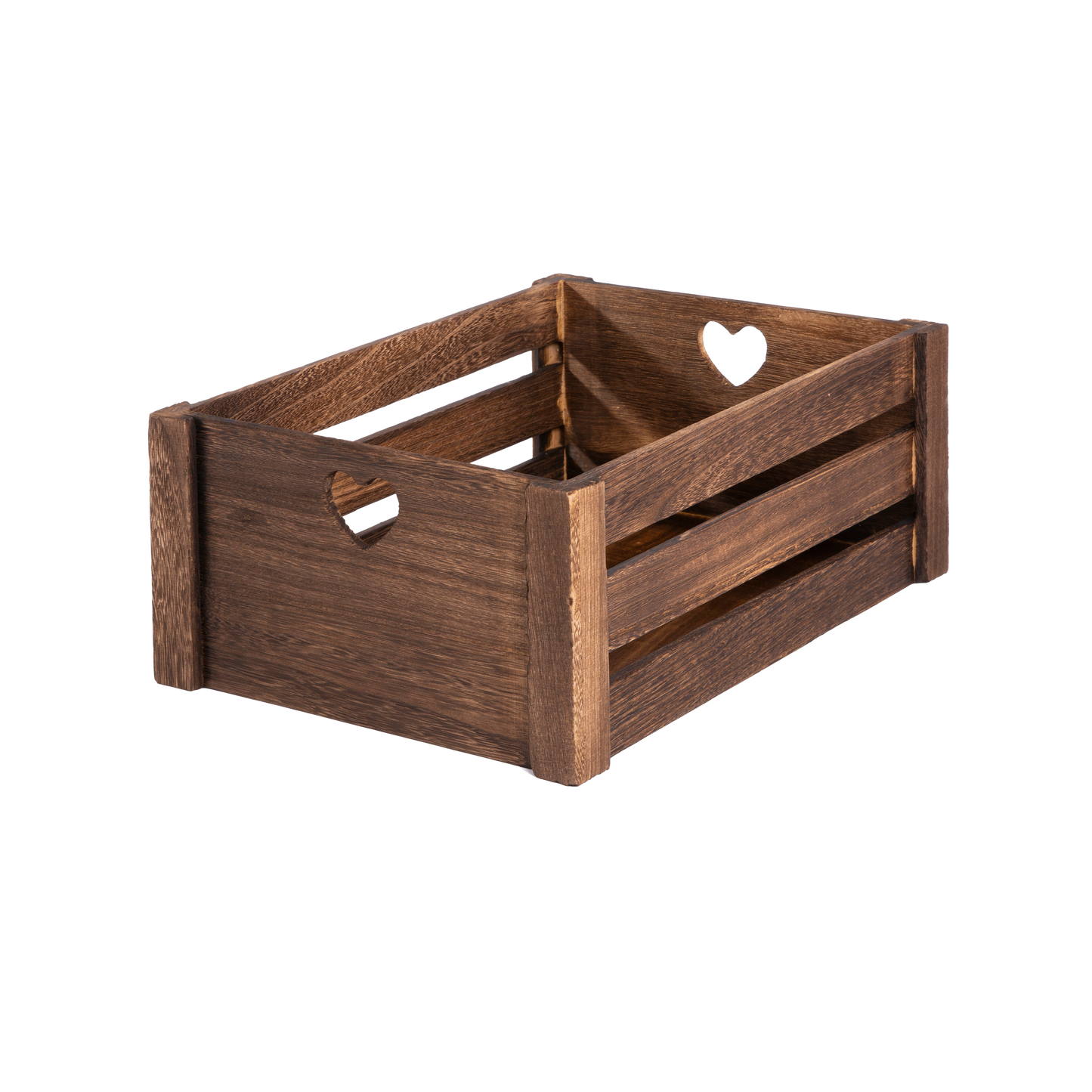 Brown Heart Cut-out Slatted Wooden Crate