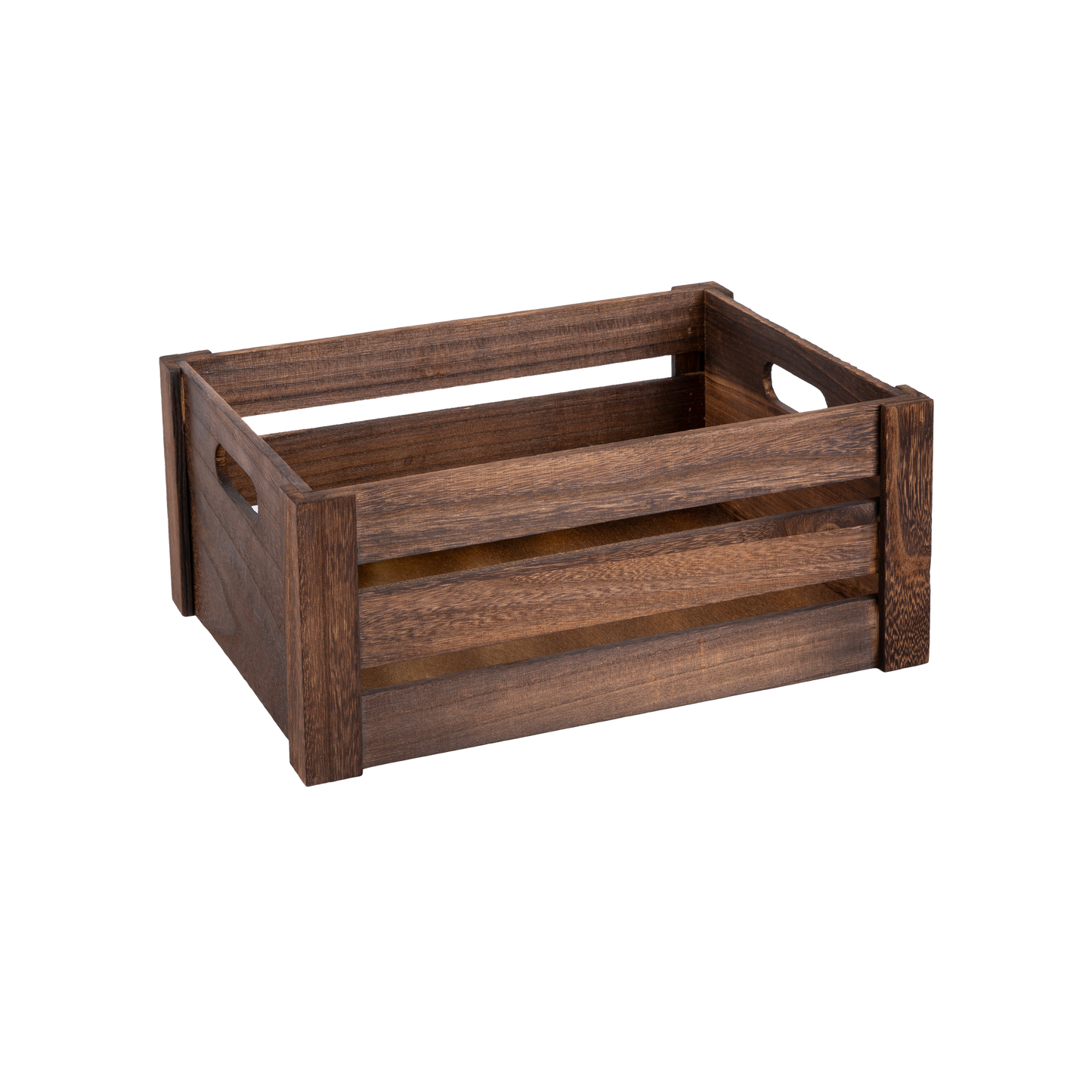 Brown Oval Cut-out Slatted Wooden Crate