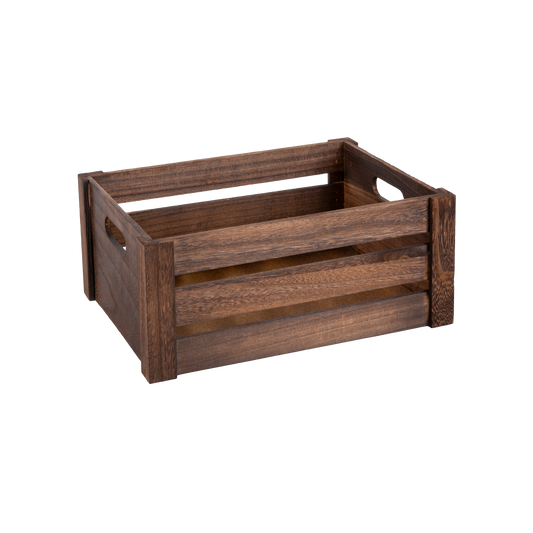 Brown Oval Cut-out Slatted Wooden Crate