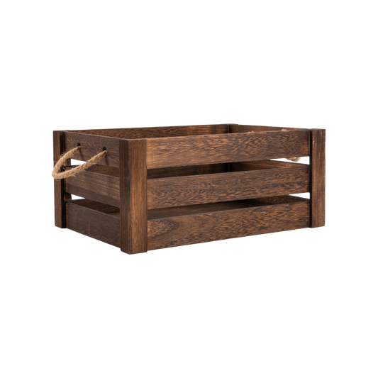 Brown Rope Handled Wooden Crate