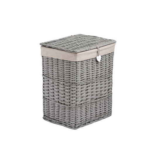 Grey Rectangular Wicker Laundry Basket with Lining