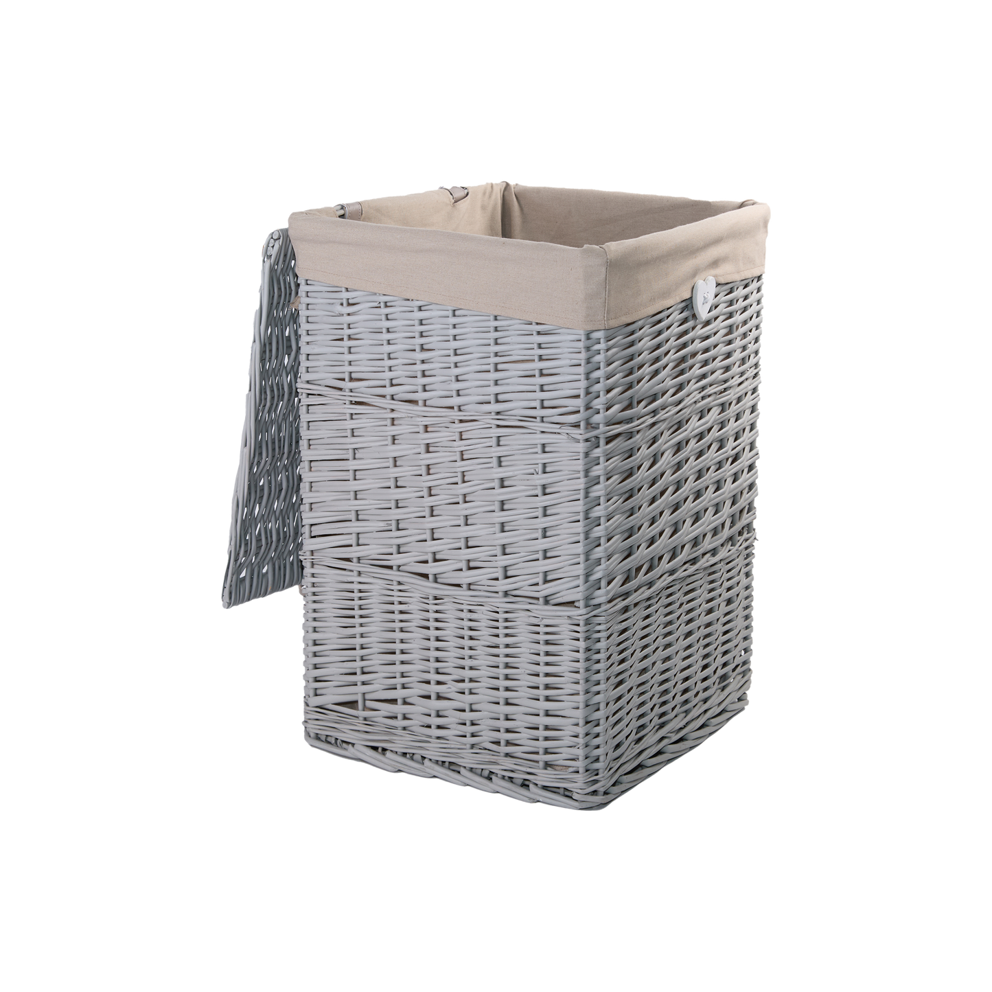 Grey Square Wicker Laundry Basket with Lining