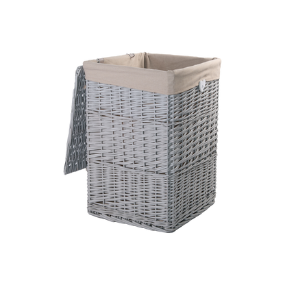 Grey Square Wicker Laundry Basket with Lining