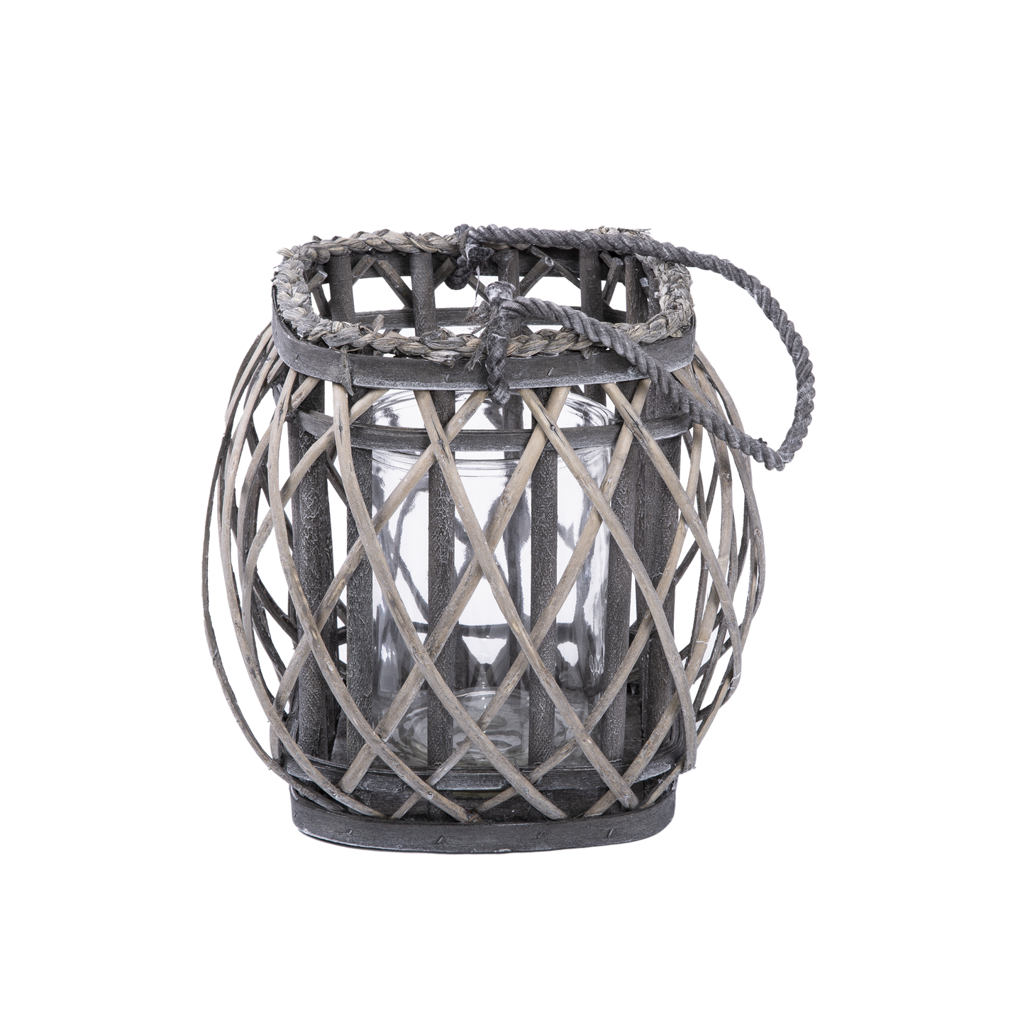 Grey Wash Cube Shaped Willow Candle Lantern