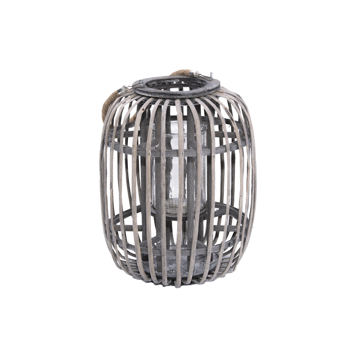 Grey Wash Vertical Stripe Willow Candle Lantern