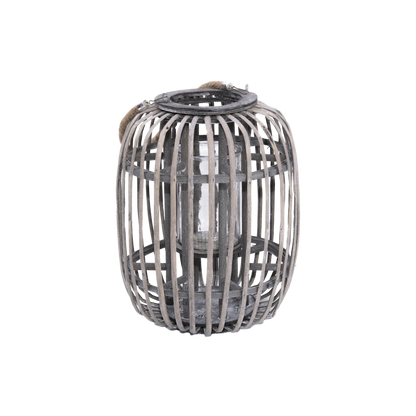 Grey Wash Vertical Stripe Willow Candle Lantern