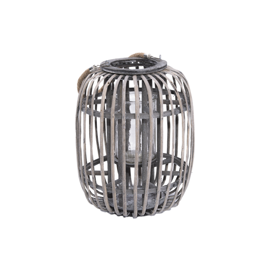 Grey Wash Vertical Stripe Willow Candle Lantern