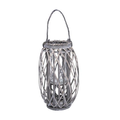 Grey Wash Willow Candle Lantern