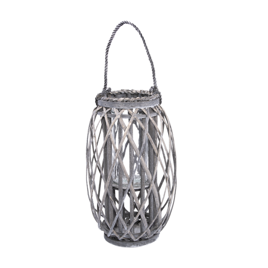 Grey Wash Willow Candle Lantern